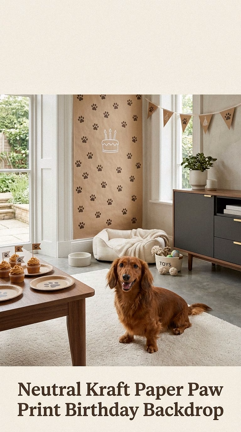 Neutral Kraft Paper Paw Print Birthday Backdrop