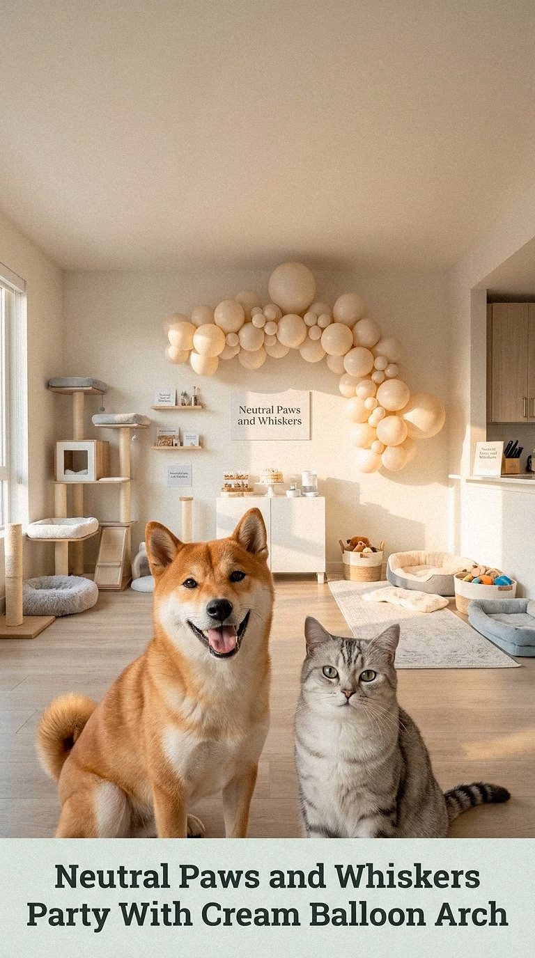 Neutral Paws and Whiskers Party With Cream Balloon Arch