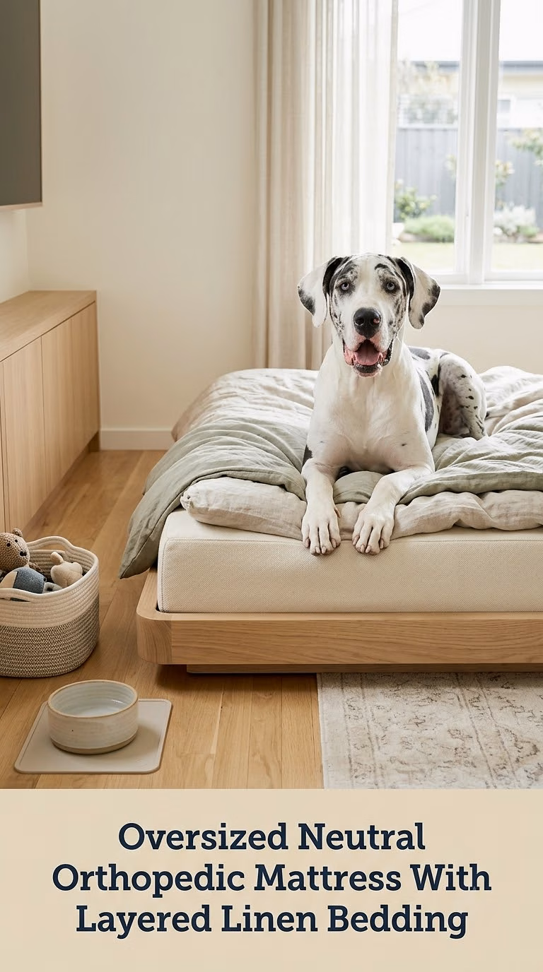 Oversized Neutral Orthopedic Mattress With Layered Linen Bedding
