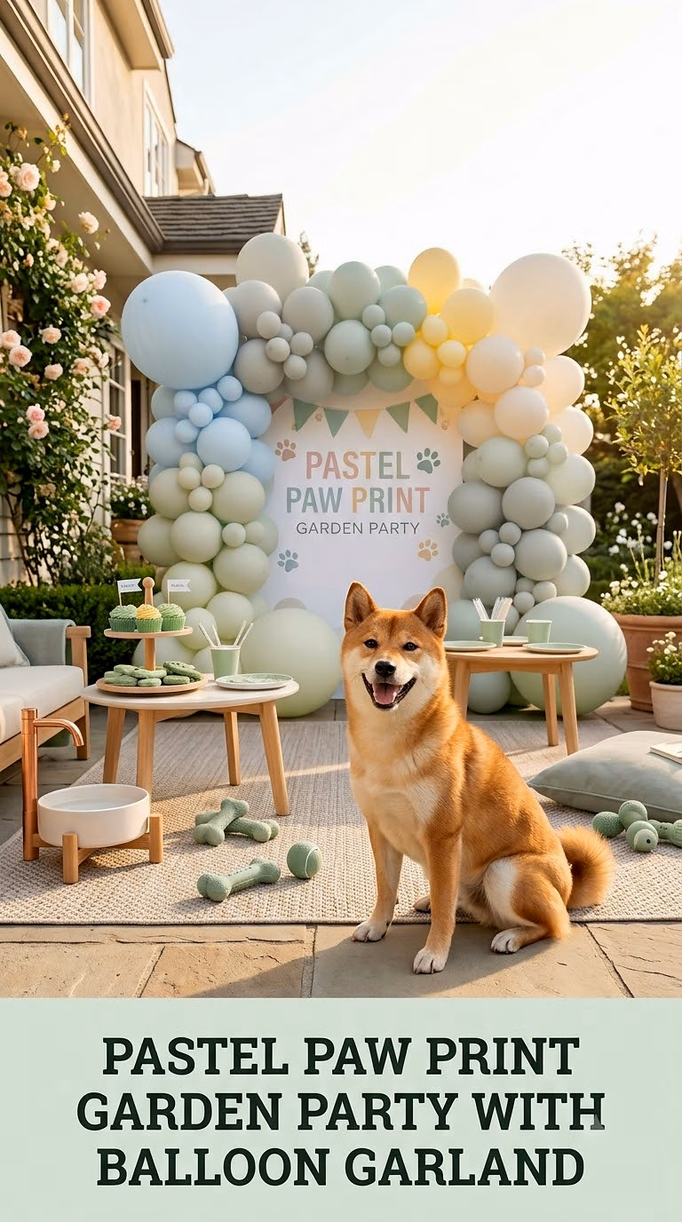 Pastel Paw Print Garden Party With Balloon Garland