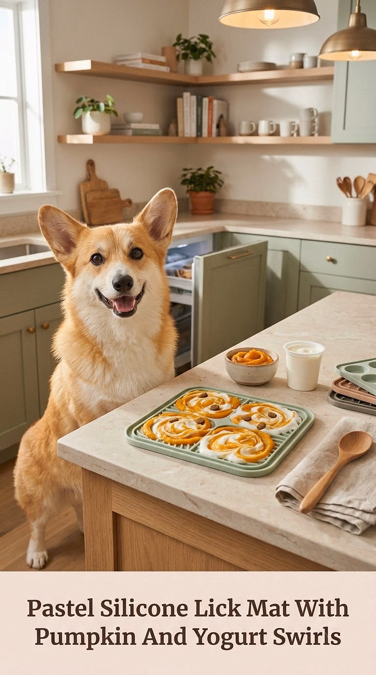 Pastel Silicone Lick Mat With Pumpkin And Yogurt Swirls