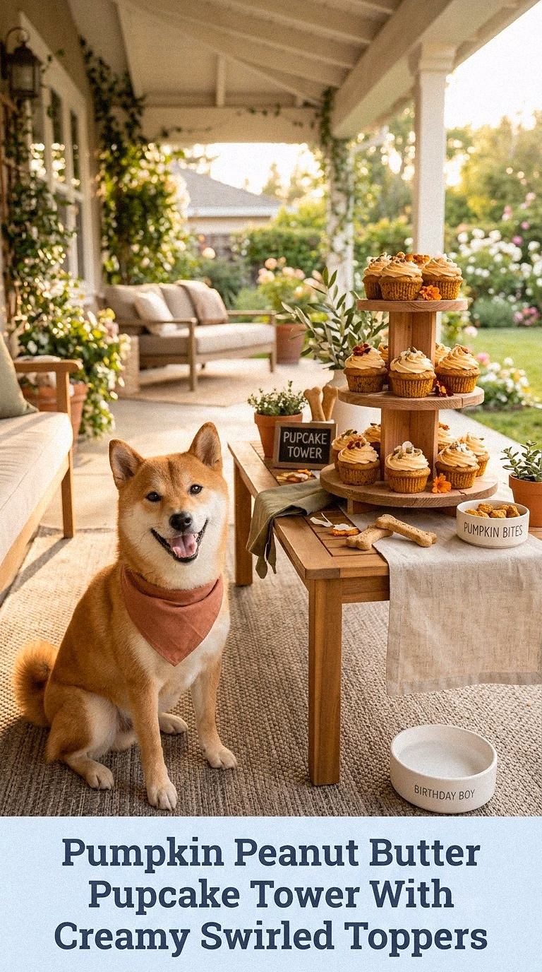Pumpkin Peanut Butter Pupcake Tower With Creamy Swirled Toppers