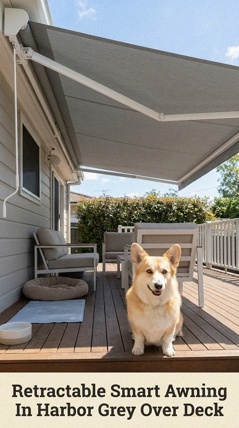 Retractable Smart Awning In Harbor Grey Over Deck