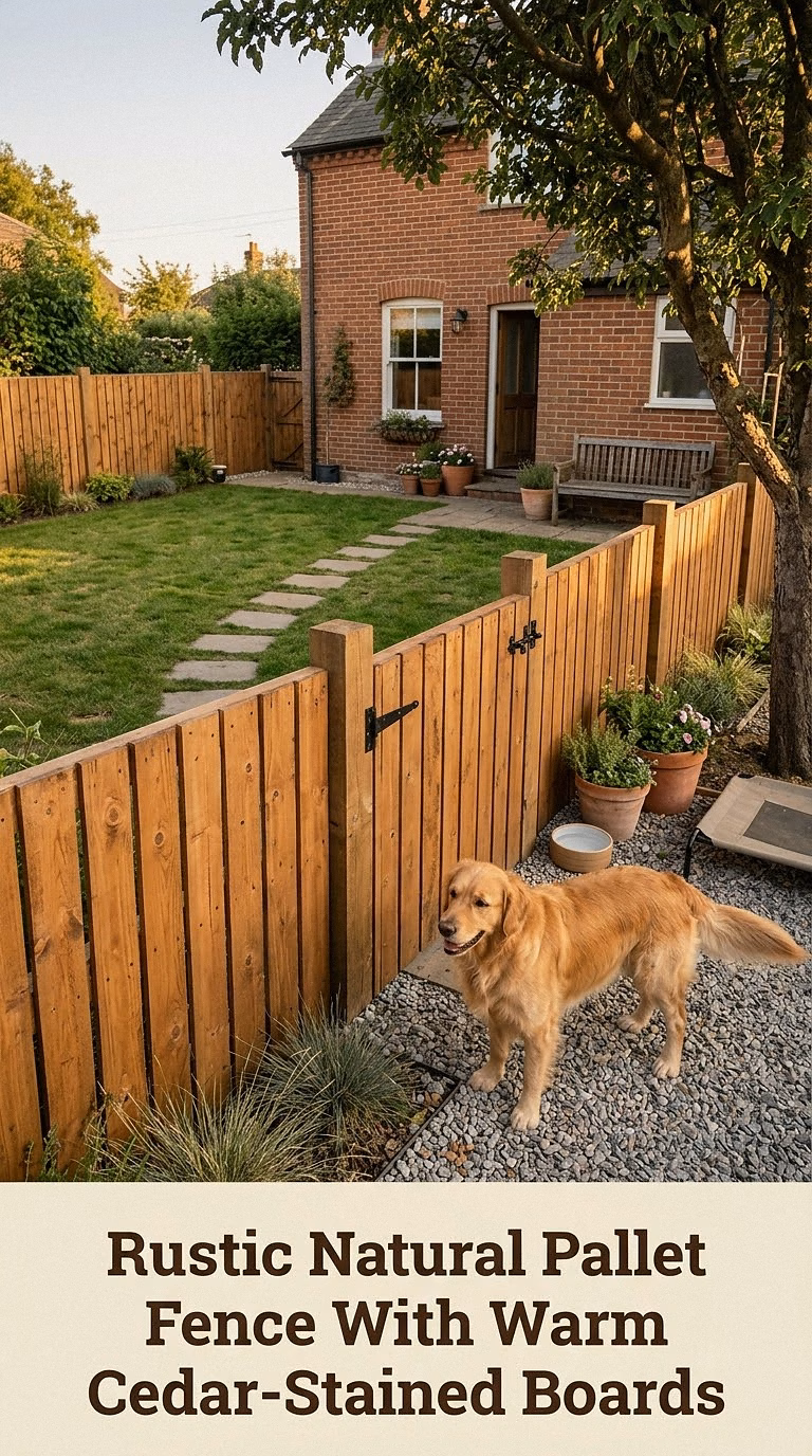 Rustic Natural Pallet Fence With Warm Cedar-Stained Boards