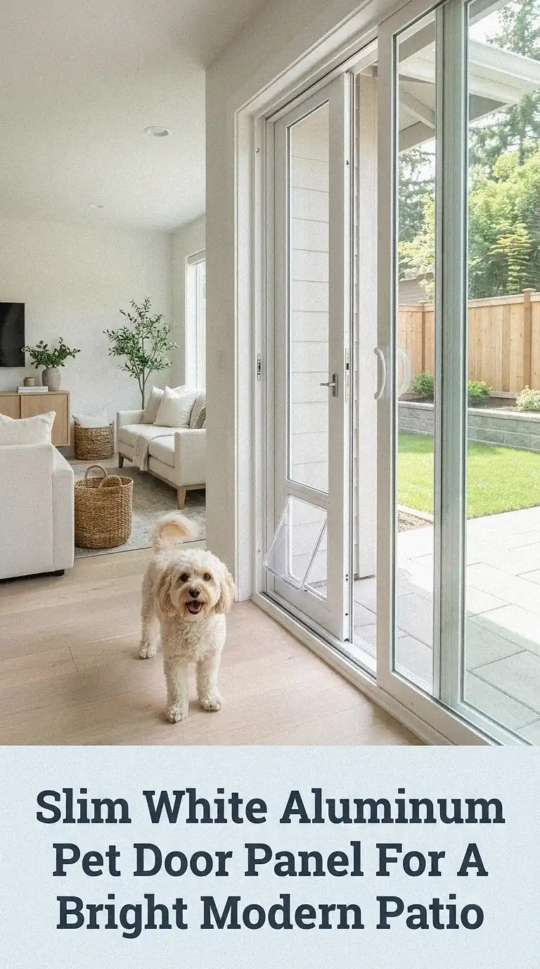 Slim White Aluminum Pet Door Panel For A Bright Modern Patio