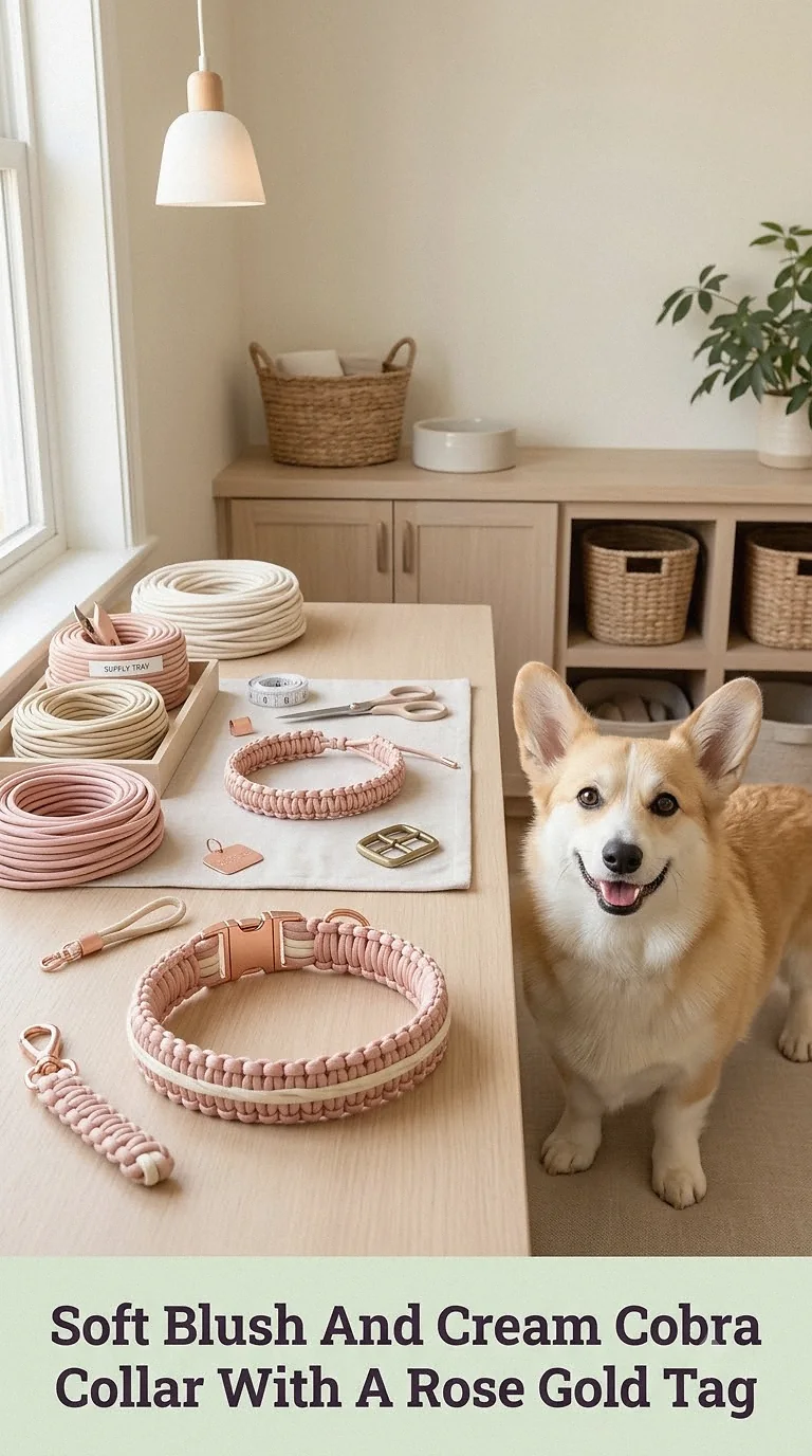 Soft Blush And Cream Cobra Collar With A Rose Gold Tag
