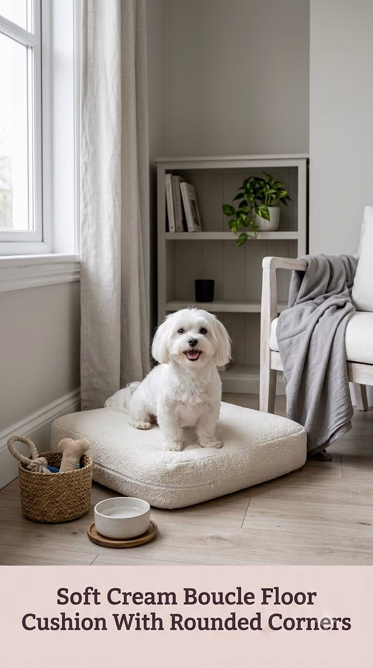 Soft Cream Boucle Floor Cushion With Rounded Corners