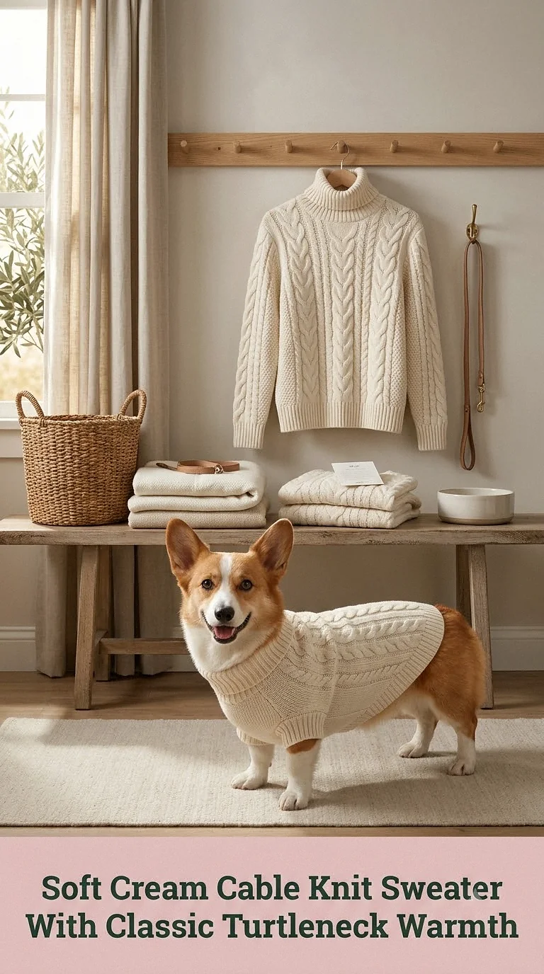 Soft Cream Cable Knit Sweater With Classic Turtleneck Warmth