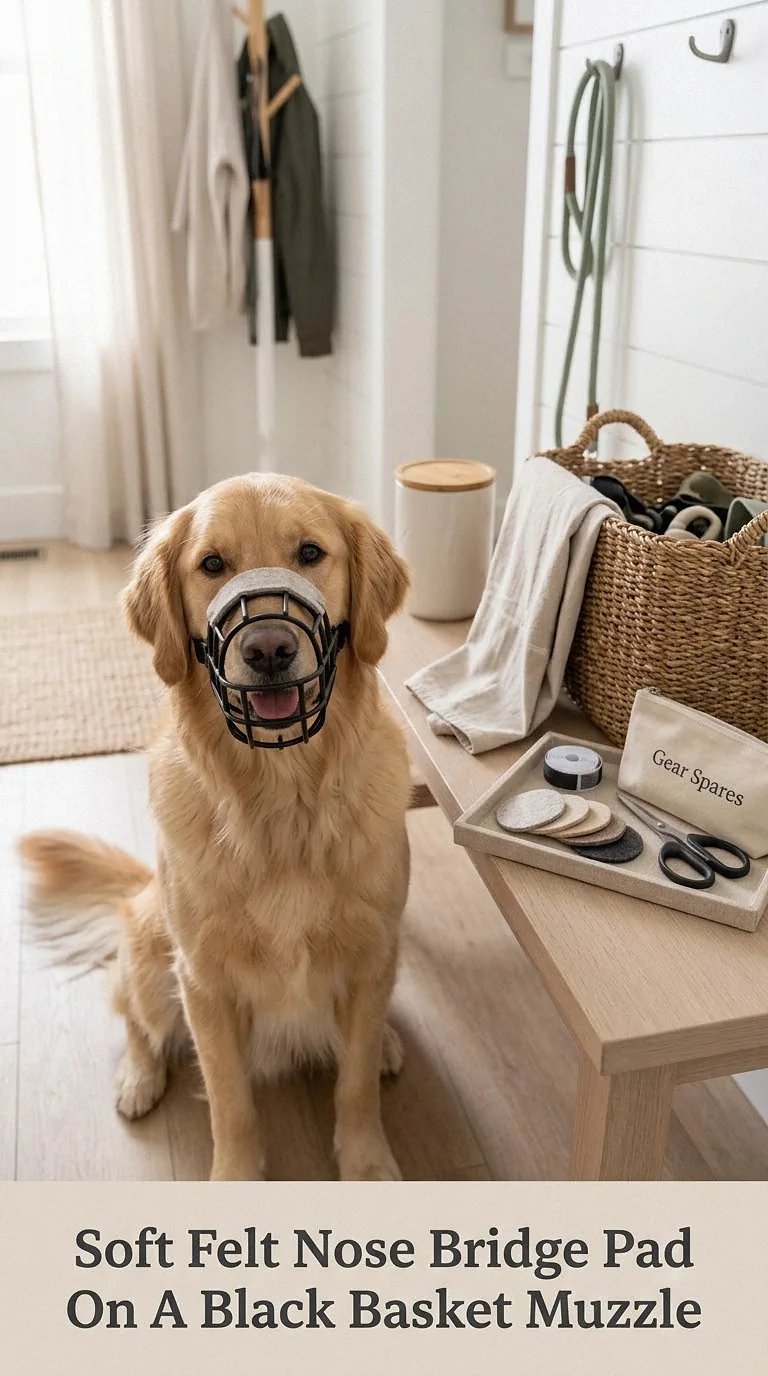 Soft Felt Nose Bridge Pad On A Black Basket Muzzle