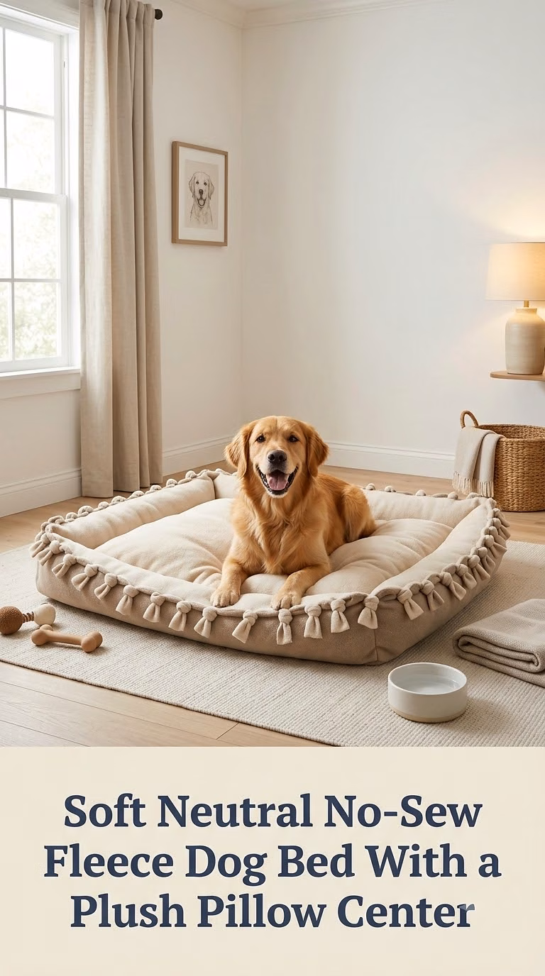 Soft Neutral No-Sew Fleece Dog Bed With a Plush Pillow Center
