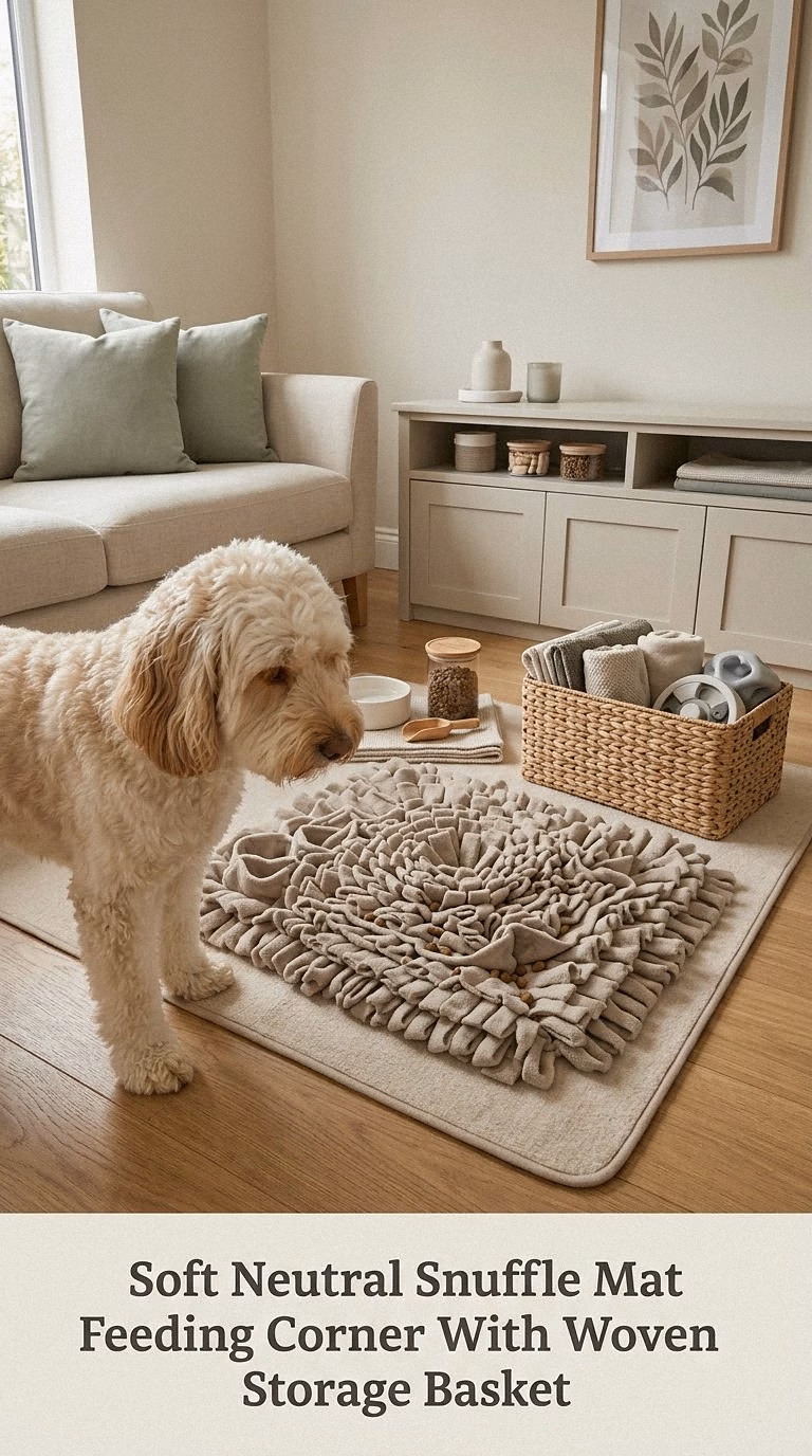Soft Neutral Snuffle Mat Feeding Corner With Woven Storage Basket