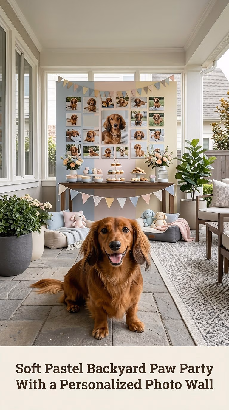Soft Pastel Backyard Paw Party With a Personalized Photo Wall