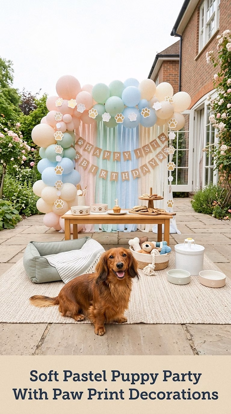 Soft Pastel Puppy Party With Paw Print Decorations