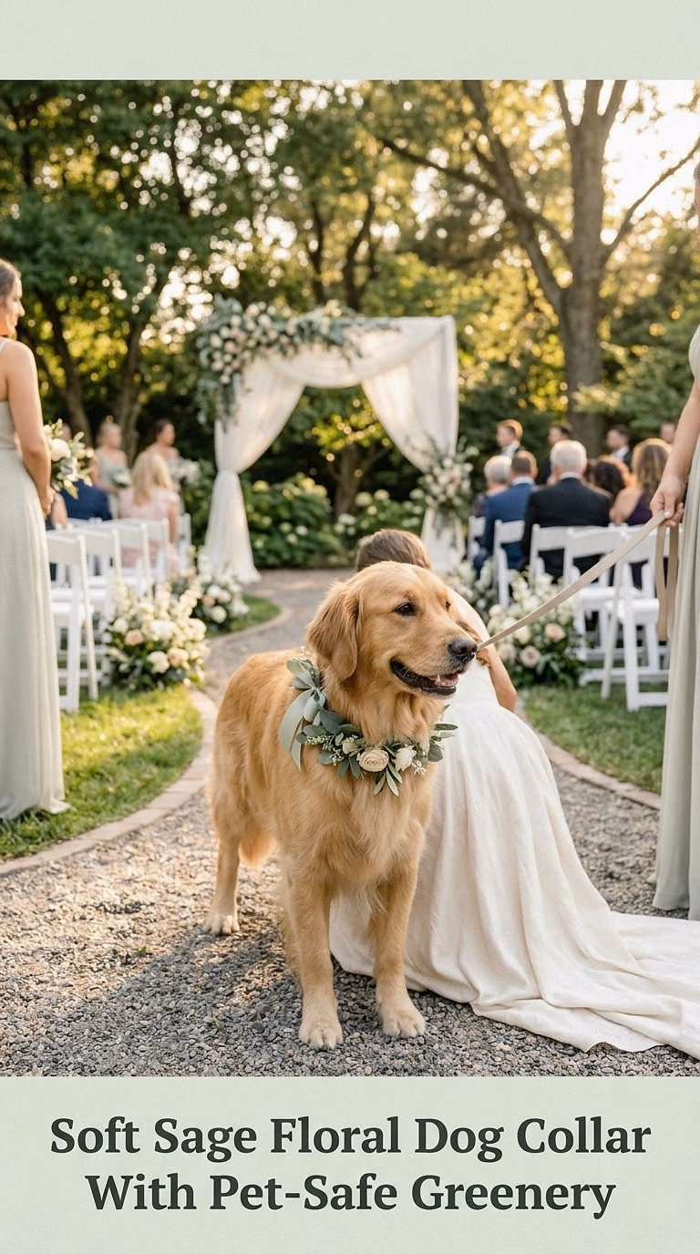 Soft Sage Floral Dog Collar With Pet-Safe Greenery