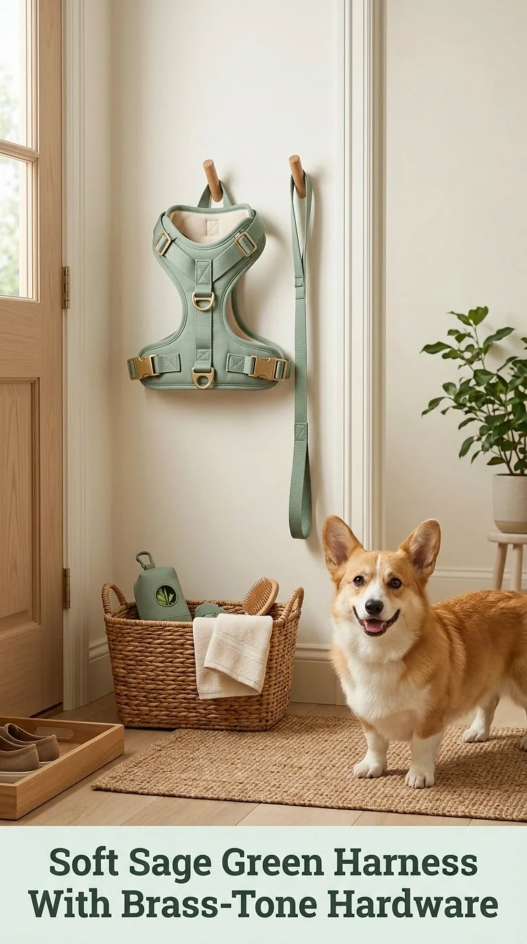 Soft Sage Green Harness With Brass-Tone Hardware