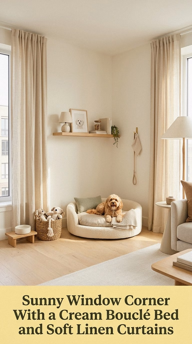 1. Sunny Window Corner With a Cream Bouclé Bed and Soft Linen Curtains