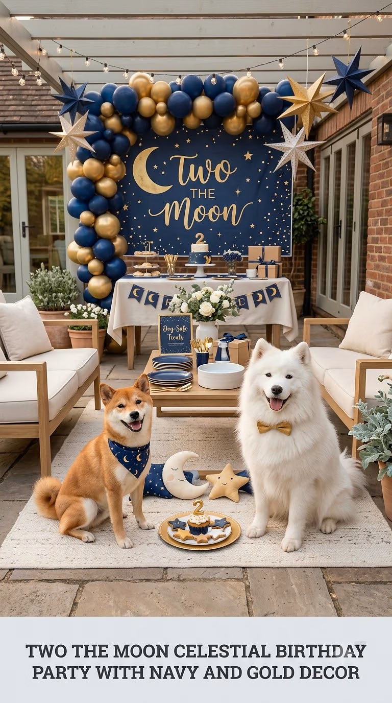 Two the Moon Celestial Birthday Party With Navy and Gold Decor