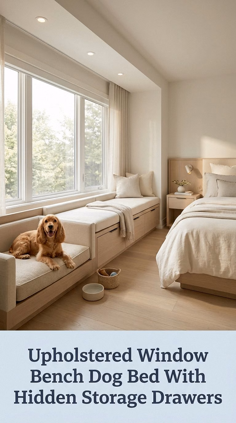 Upholstered Window Bench Dog Bed With Hidden Storage Drawers