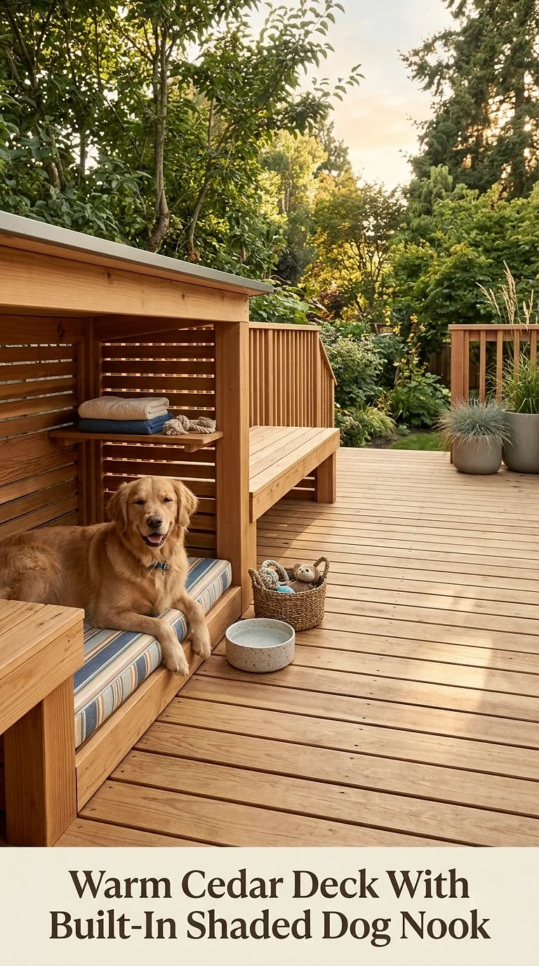 Warm Cedar Deck With Built-In Shaded Dog Nook