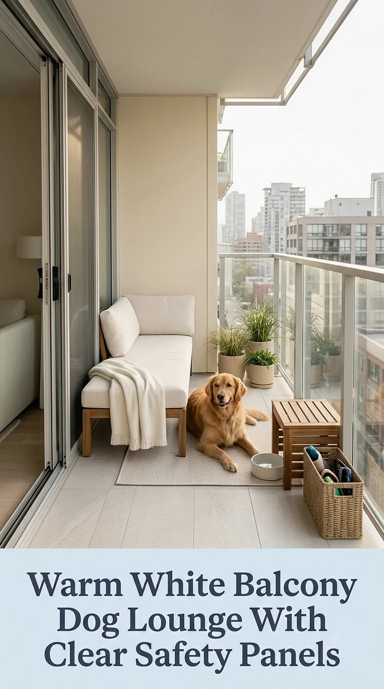 Warm White Balcony Dog Lounge With Clear Safety Panels