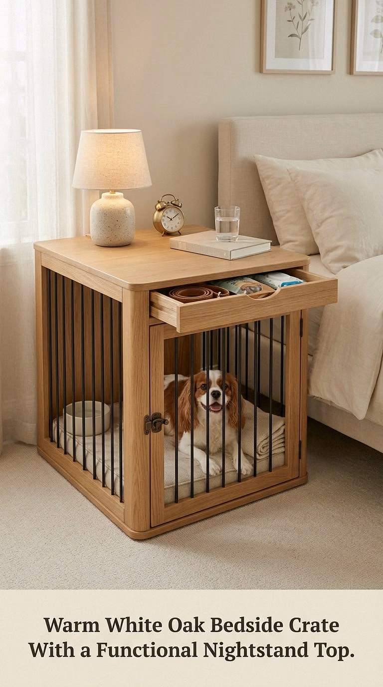Warm White Oak Bedside Crate With a Functional Nightstand Top