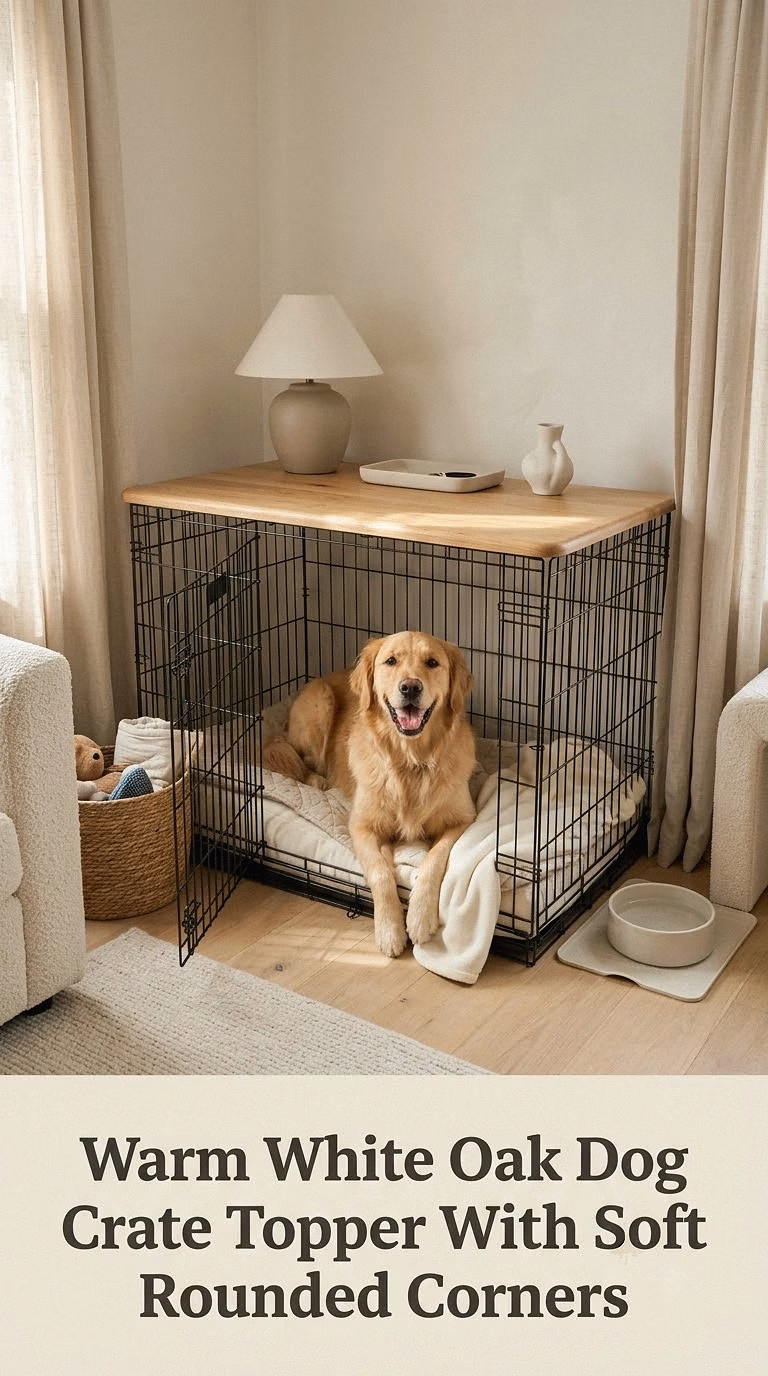 Warm White Oak Dog Crate Topper With Soft Rounded Corners