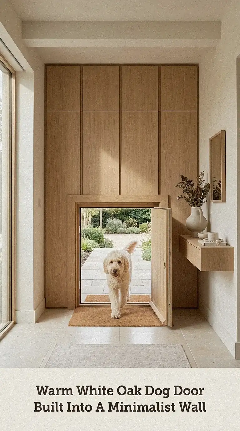 Warm White Oak Dog Door Built Into A Minimalist Wall