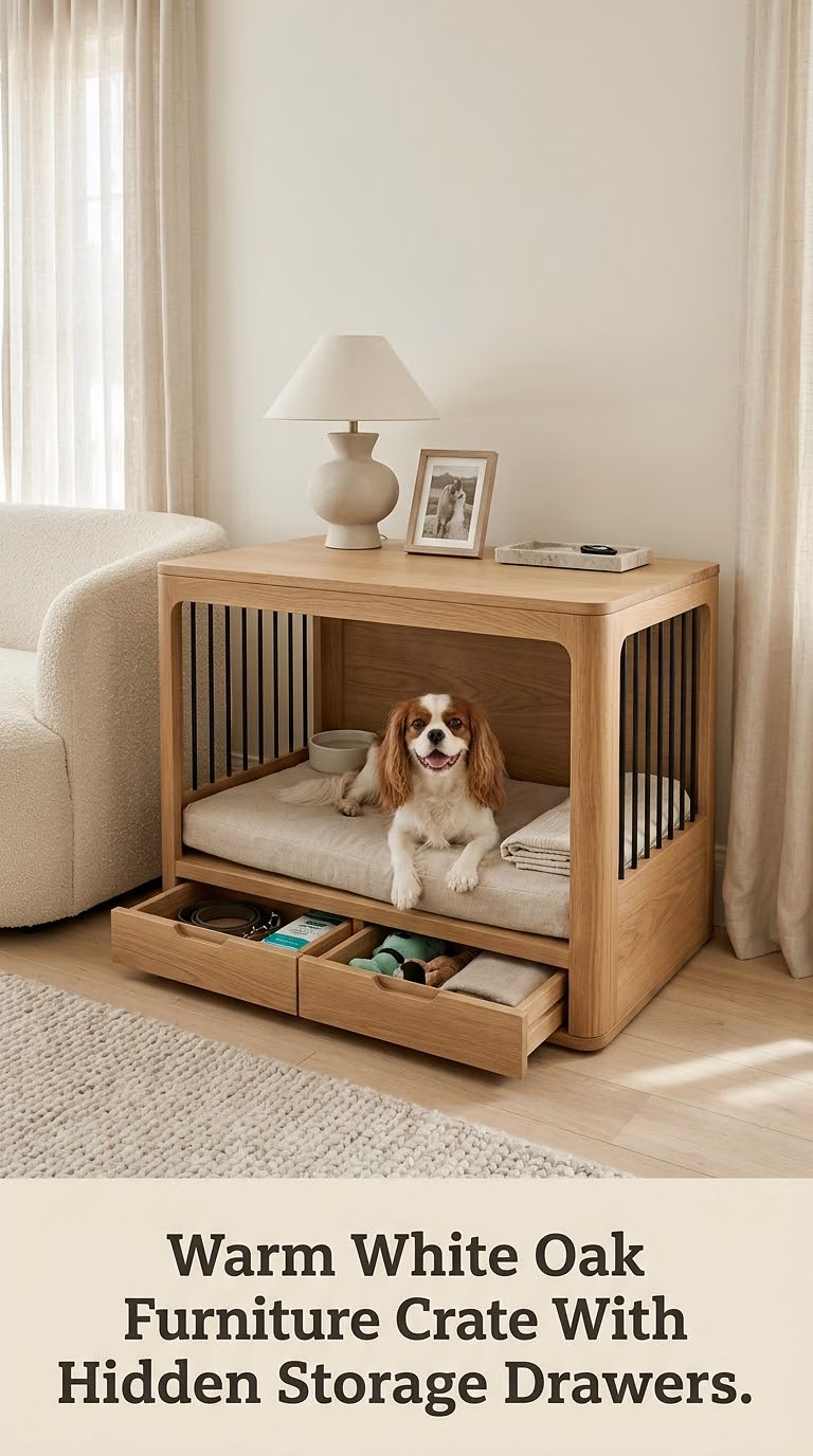 Warm White Oak Furniture Crate With Hidden Storage Drawers