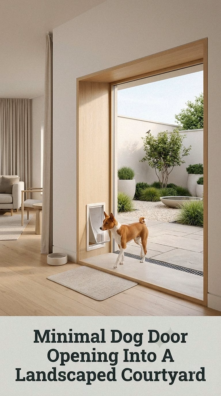 Minimal Dog Door Opening Into A Landscaped Courtyard