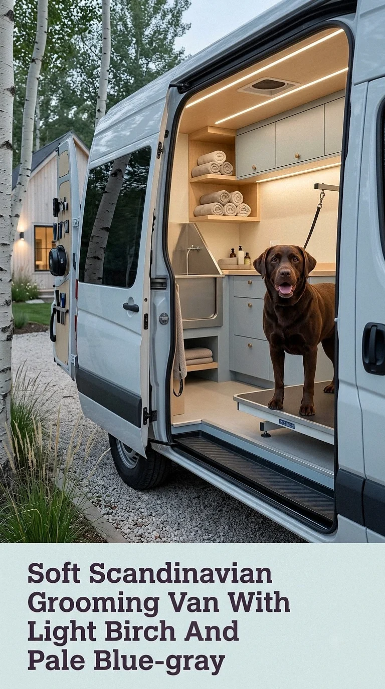Soft Scandinavian Grooming Van With Light Birch And Pale Blue-gray