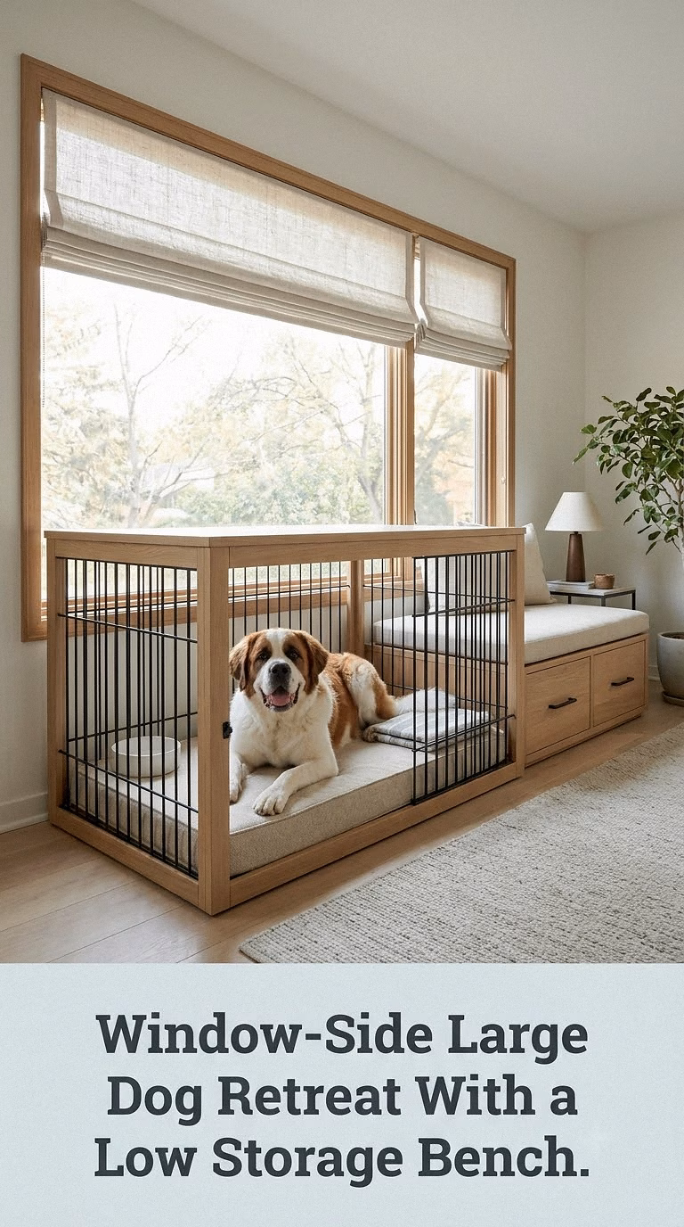 Window-Side Large Dog Retreat With a Low Storage Bench