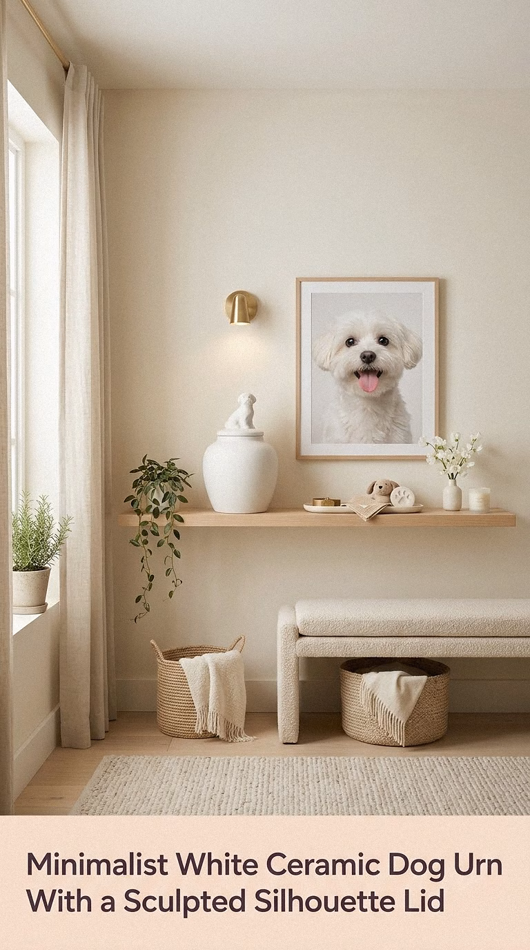 2. Minimalist White Ceramic Dog Urn With a Sculpted Silhouette Lid