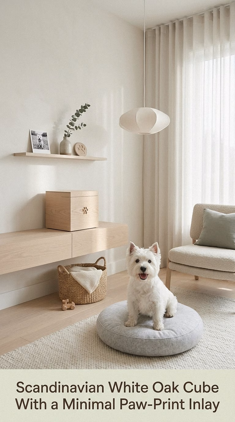 2. Scandinavian White Oak Cube With a Minimal Paw-Print Inlay
