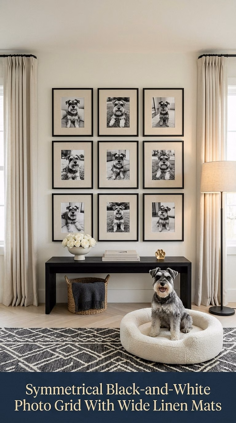 2. Symmetrical Black-and-White Photo Grid With Wide Linen Mats
