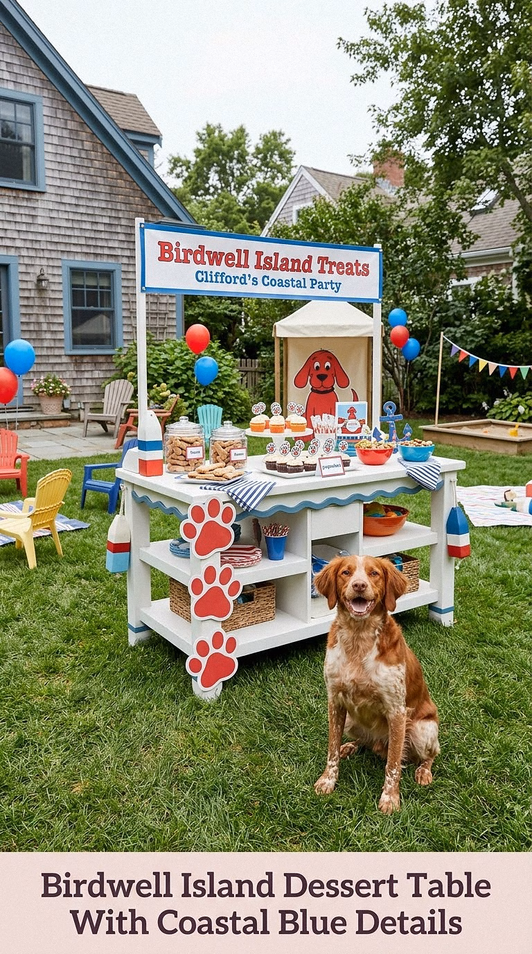 Birdwell Island Dessert Table With Coastal Blue Details