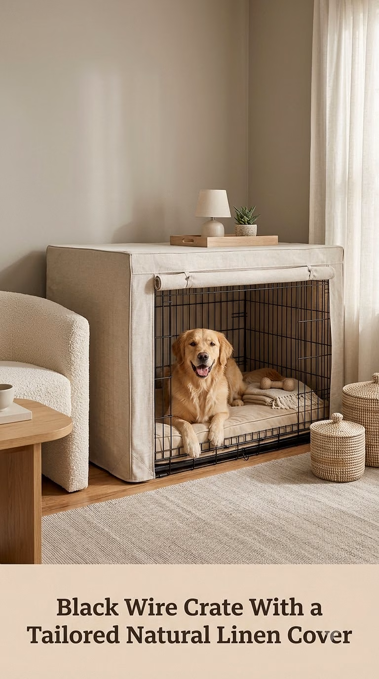 Black Wire Crate With a Tailored Natural Linen Cover