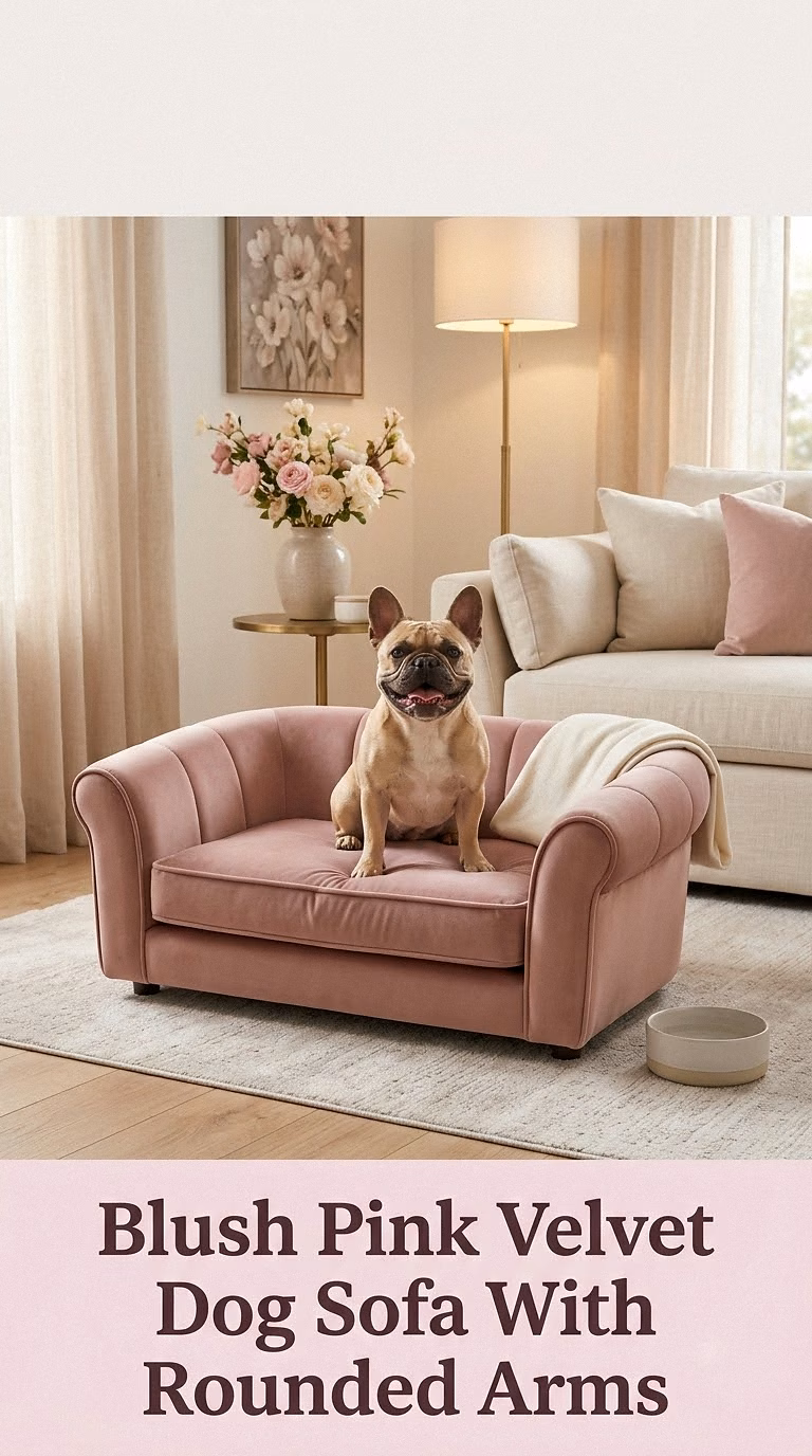 Blush Pink Velvet Dog Sofa With Rounded Arms