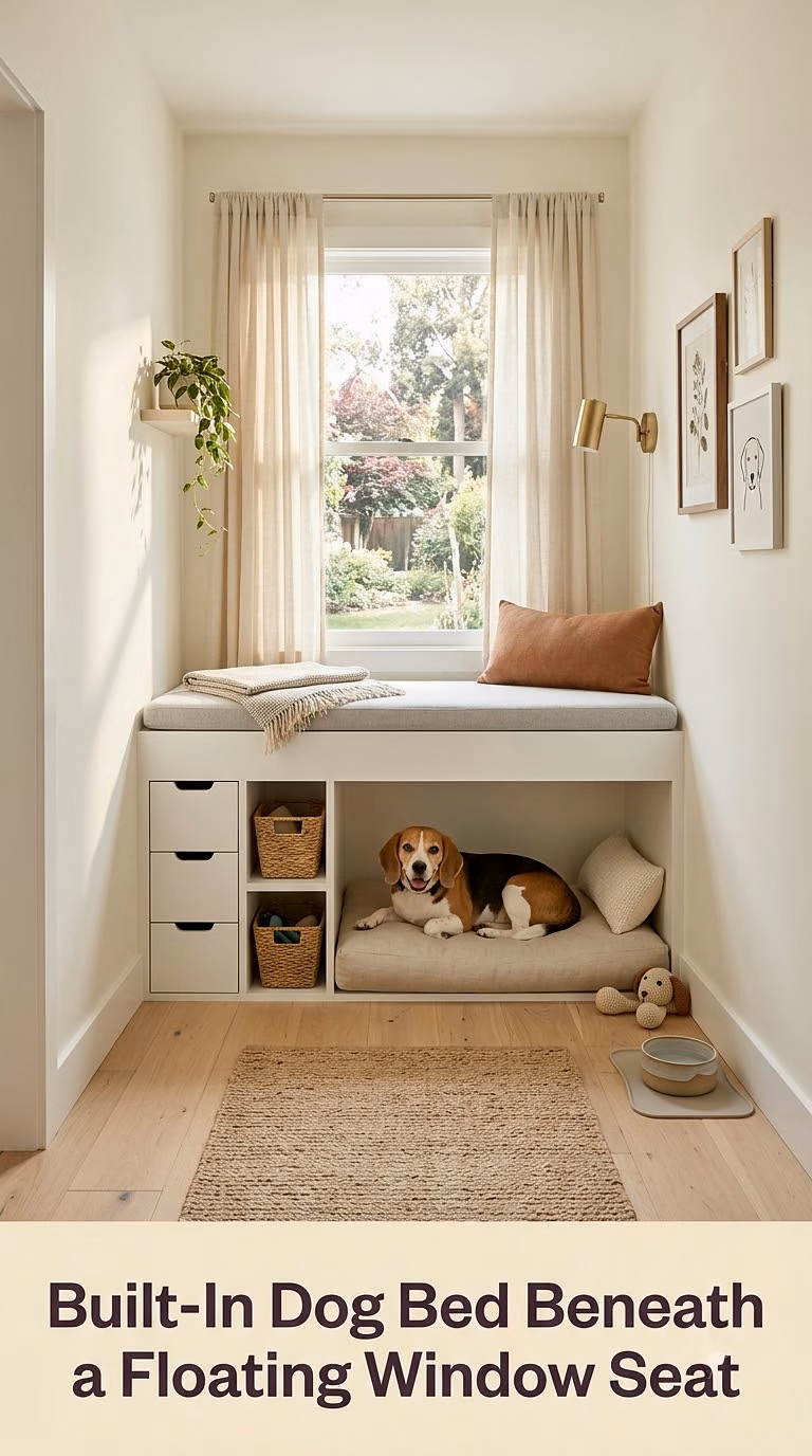 2. Built-In Dog Bed Beneath a Floating Window Seat
