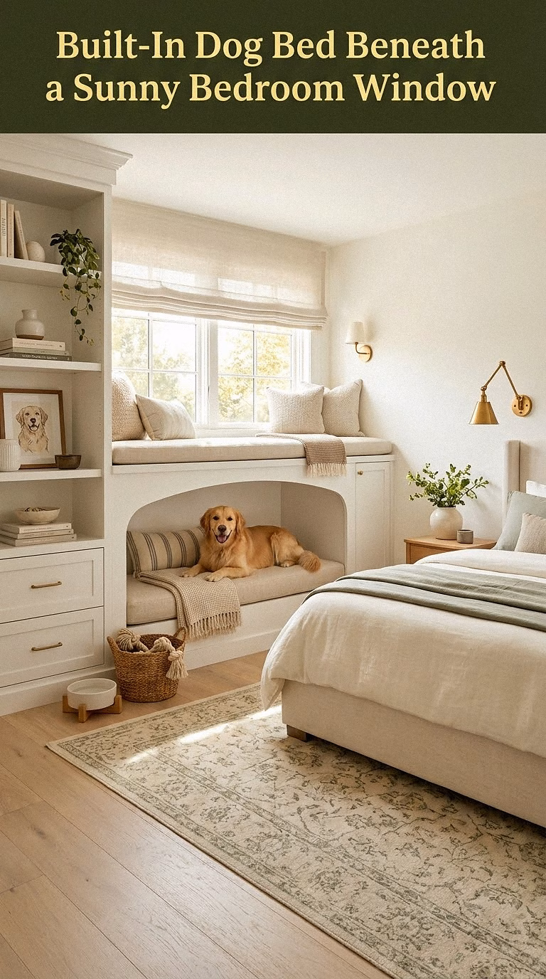 2. Built-In Dog Bed Beneath a Sunny Bedroom Window