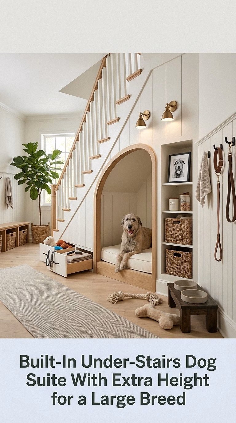 2. Built-In Under-Stairs Dog Suite With Extra Height for a Large Breed