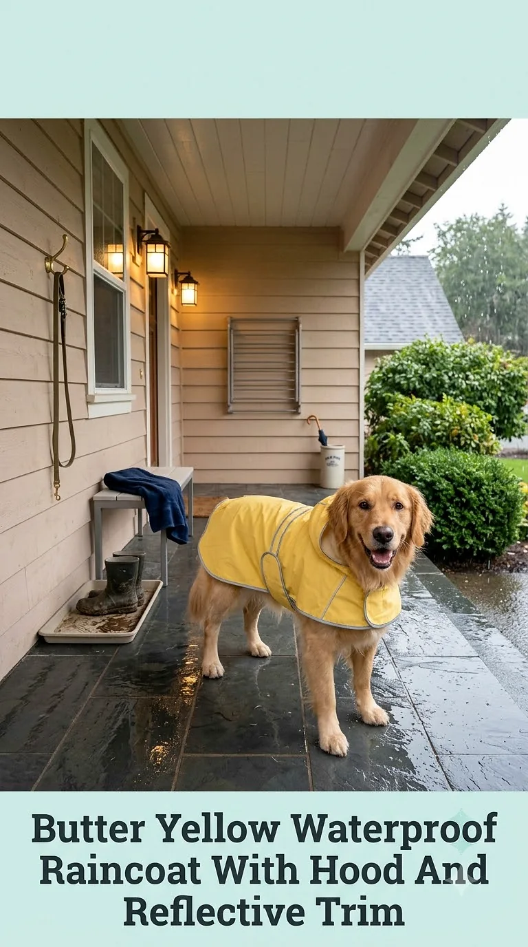 Butter Yellow Waterproof Raincoat With Hood And Reflective Trim