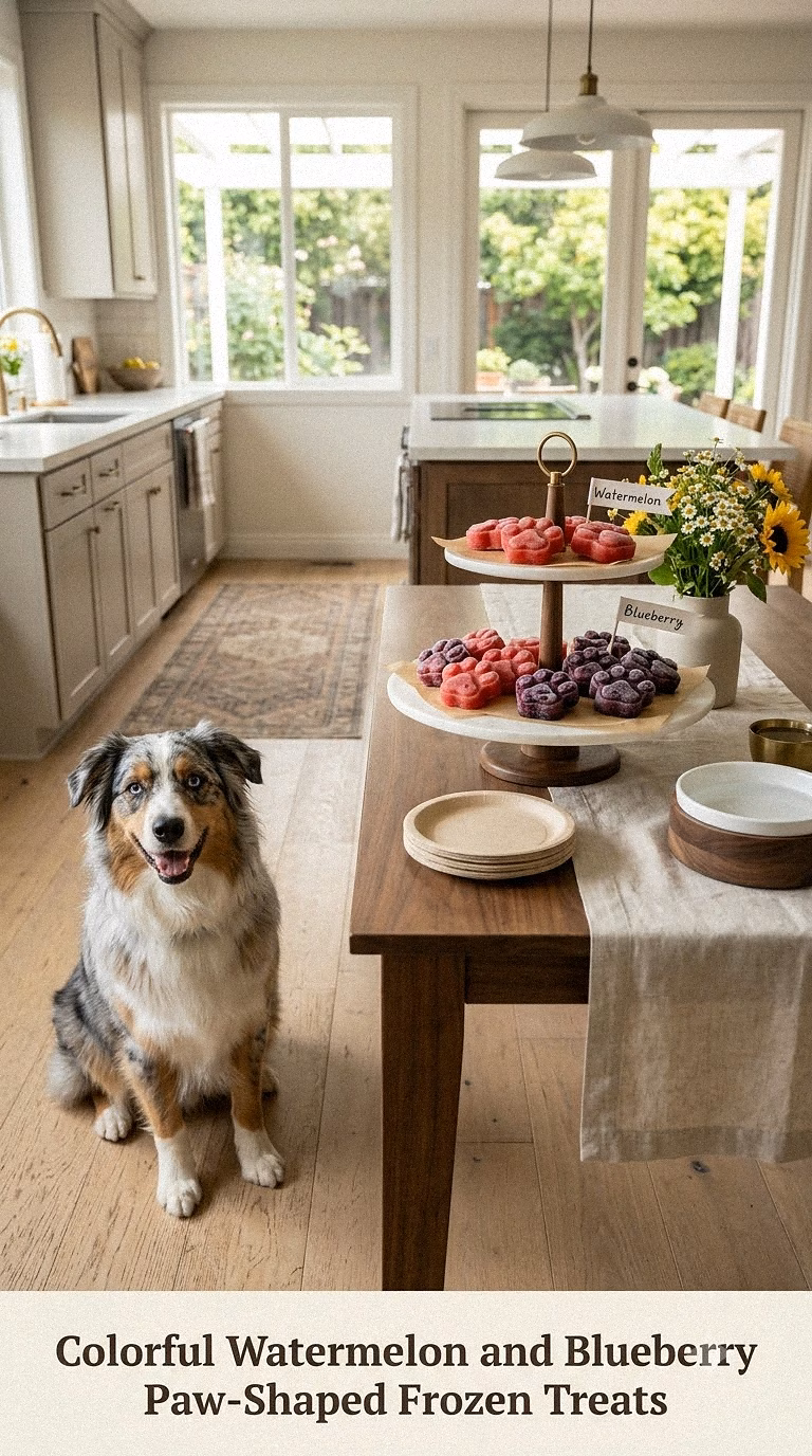Colorful Watermelon and Blueberry Paw-Shaped Frozen Treats