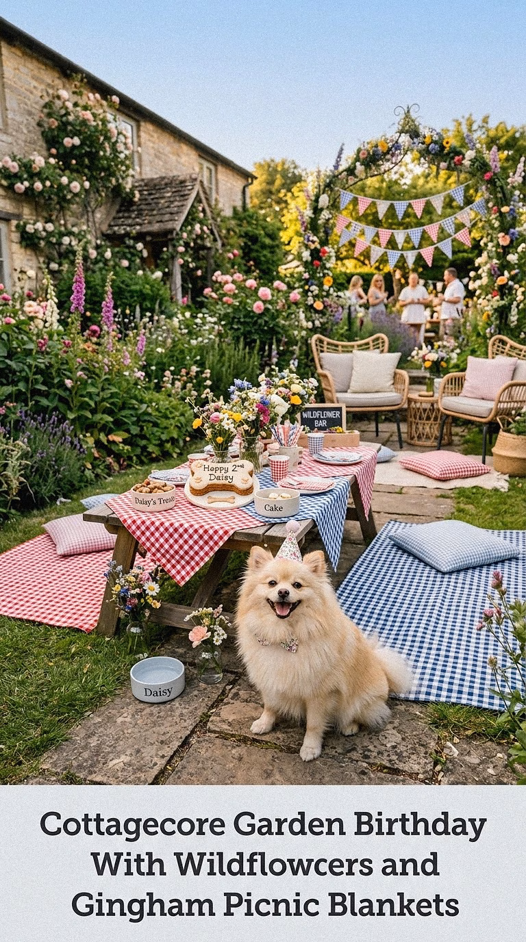 Cottagecore Garden Birthday With Wildflowers and Gingham Picnic Blankets