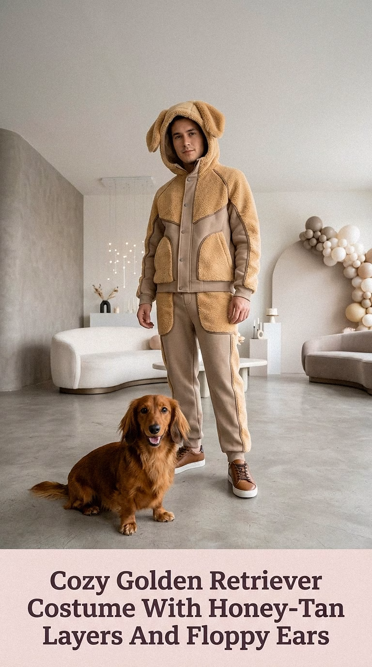 Cozy Golden Retriever Costume With Honey-Tan Layers And Floppy Ears