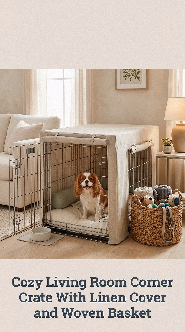 Cozy Living Room Corner Crate With Linen Cover and Woven Basket