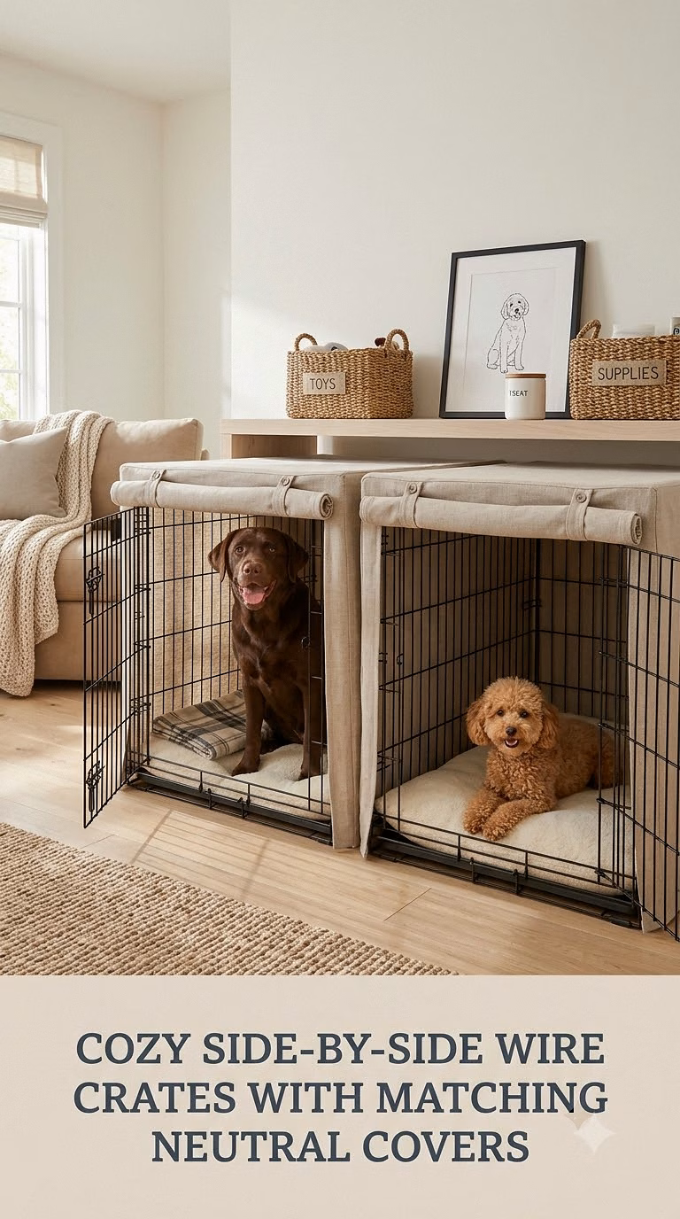 Cozy Side-by-Side Wire Crates With Matching Neutral Covers