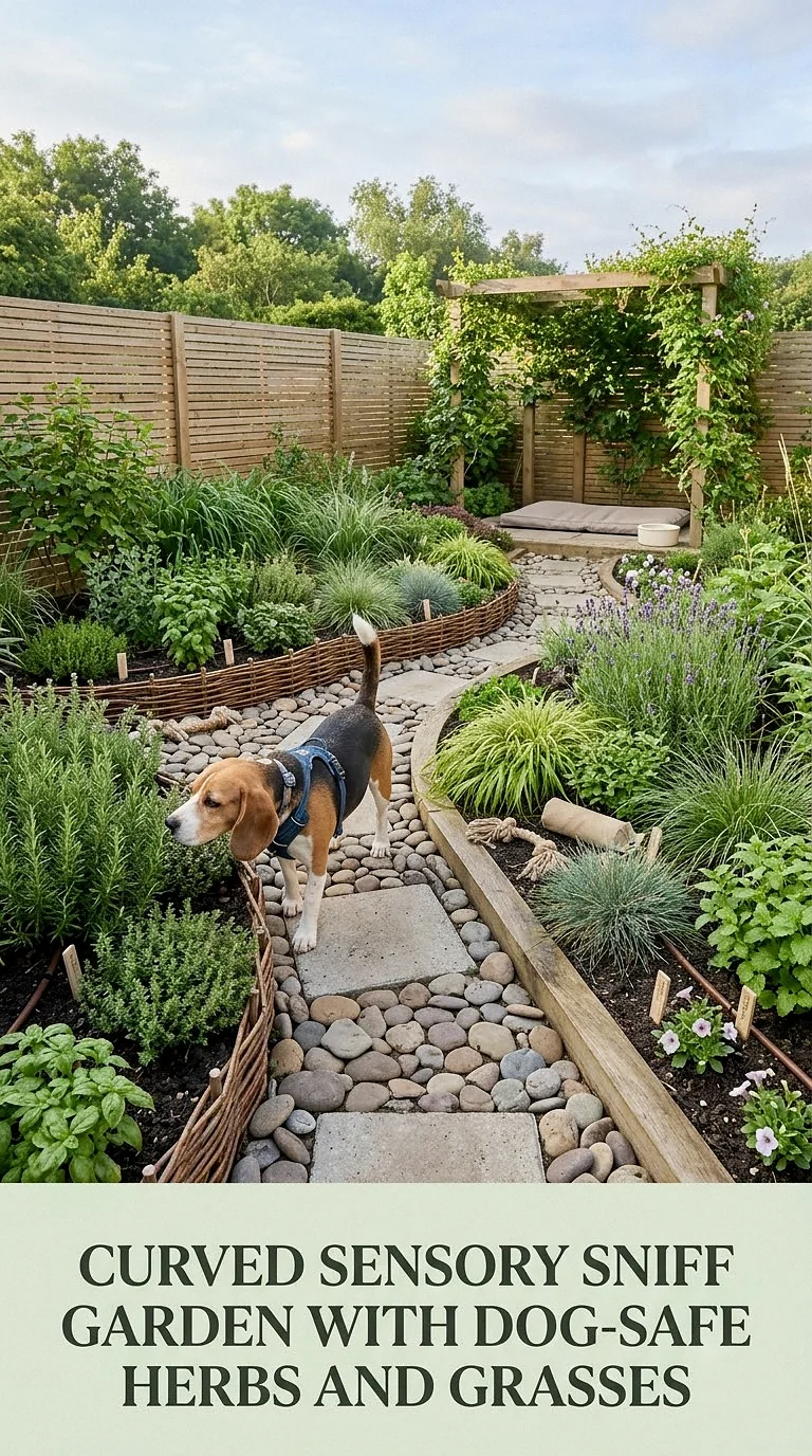 Curved Sensory Sniff Garden With Dog-Safe Herbs And Grasses