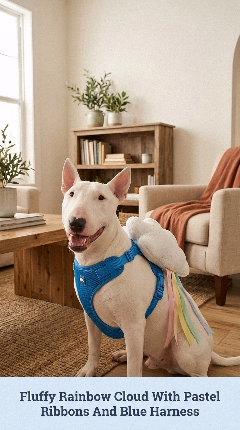Fluffy Rainbow Cloud With Pastel Ribbons And Blue Harness