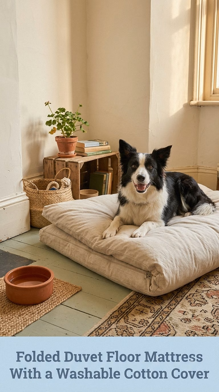 Folded Duvet Floor Mattress With a Washable Cotton Cover