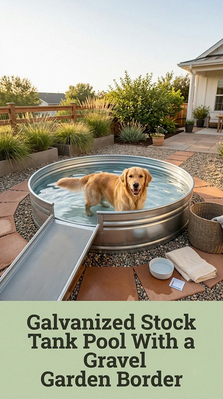 Galvanized Stock Tank Pool With a Gravel Garden Border